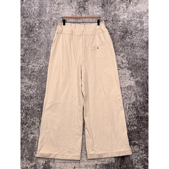 New Free People Palma Beach Pants LARGE Womens Wide Leg Cuffed Relax Ivory Cream - Picture 2 of 7